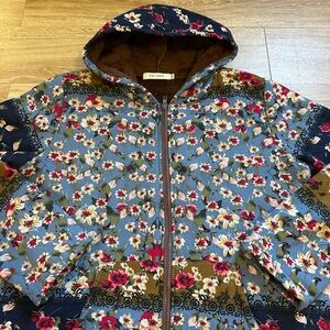 CELLABIE  Size Large  Furry Fleece Lined Zipper Front Hooded Jacket Coat Pocket